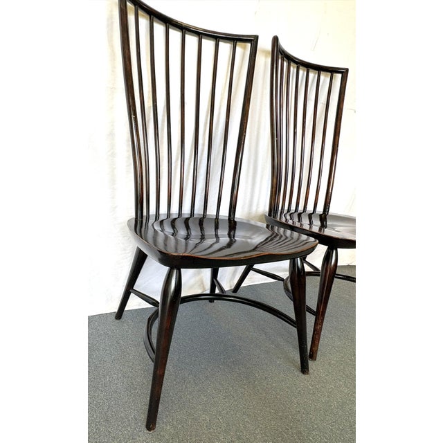 Vintage High Swept Back Windsor Birdcage Chairs in Ebony Finish- A Pair For Sale In West Palm - Image 6 of 18