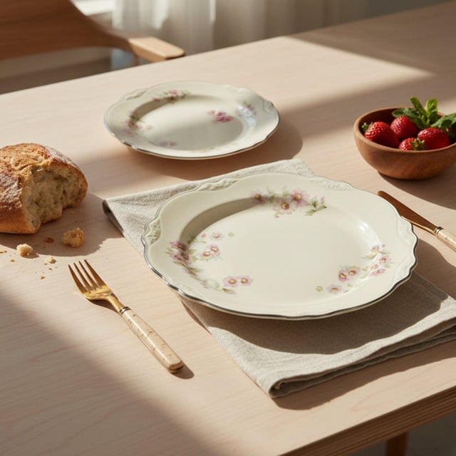 1940s Vintage Homer Laughlin Moss Rose Dinnerware Set - Pattern Jj59 - 50 Pieces For Sale - Image 5 of 14