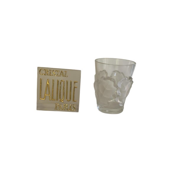 Lalique France "Chêne" Oak Leaf Frosted Crystal Tumbler Glass Signed Made in France 1978-1990s. Approx. 4 3/4" Height x 3...