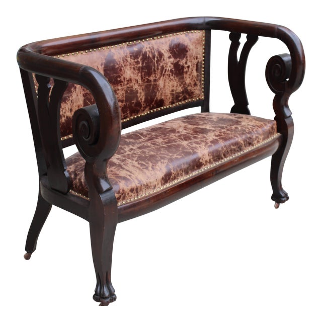 Empire Mahogany Rolled Arm Settee With Claw Feet For Sale