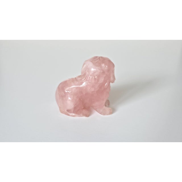 Mid 20th Century Chinese Rose Quartz Dog Carving With Ruby Eyes, Mid-20th Century For Sale - Image 5 of 8