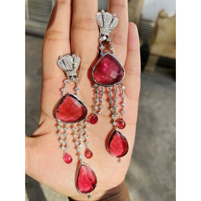 50.5 Carat Ruby & Diamond Victorian Chandelier Earrings in 18k Gold- A Pair For Sale In New York - Image 6 of 11