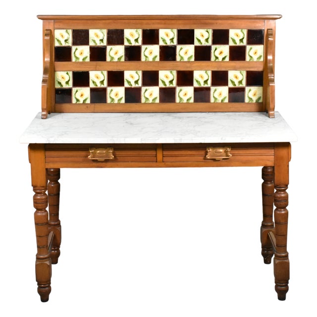 Edwardian Washstand in Marble and Birch, 1890s For Sale