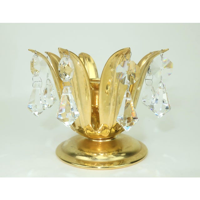 1980s 1980's Lycenta Sweden Gold Plated & Crystal Candle Holders, a Pair For Sale - Image 5 of 8