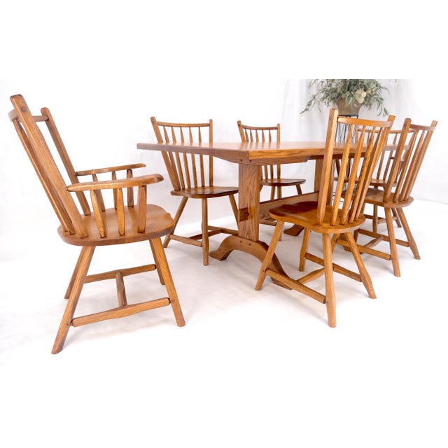 Late 20th Century Very Fine All Pegged Joints Solid Oak Dining Chairs Table Set MINT For Sale - Image 17 of 18