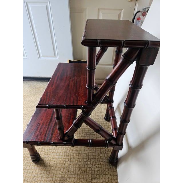 Stylish Vintage 1980s Bamboo Turned Mahogany Library Steps. Excellent condition and quality. Probably by Theodore...