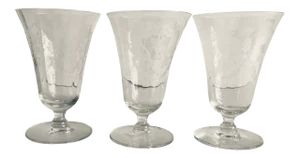 Vintage Floral Etched Fostoria Navarre Clear Crystal Ice Tea or Water Glasses S/3