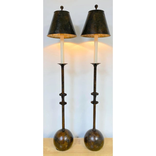 20th Century French Modern Patinated Bronze Sculptural Lamps - a Pair For Sale - Image 6 of 12