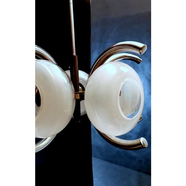 White Goffredo Reggiani Style Italian Opaline Glass and Steel Chandelier For Sale - Image 8 of 13