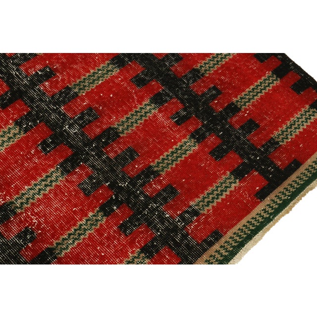 1960s Vintage Zeki Müren Rug in Red and Black Geometric Pattern, by Rug & Kilim For Sale In New York - Image 6 of 8