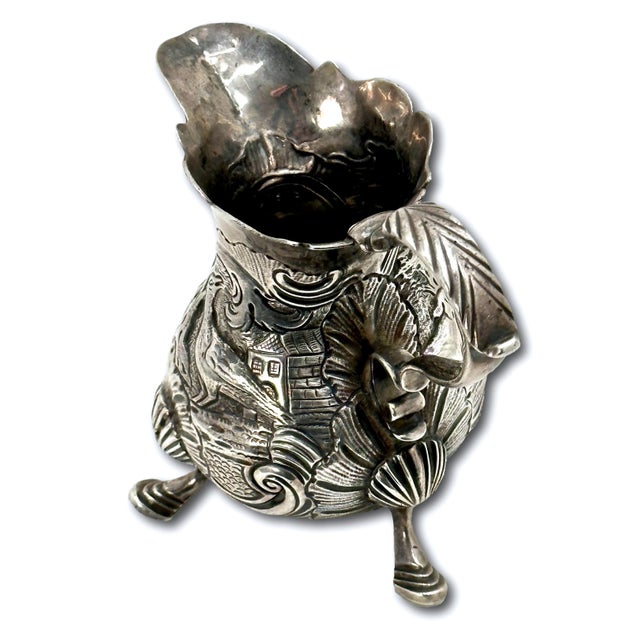 Antique Repousse Decorated King George 2nd London Sterling Silver Cream Pitcher by David Hennell Circa 1747 For Sale - Image 9 of 12