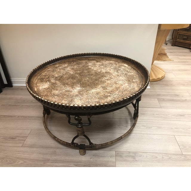 Vintage African Bernhardt Round Coffee Table with Leather Inlay Chairish