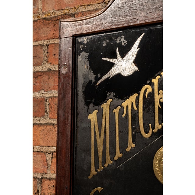 Wood Early Reverse on Glass Gold Leaf Painted Mitchell's Cigarettes Sign For Sale - Image 7 of 9