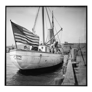 Contemporary Reproduction of Vintage New York Sail Boat With American Flag Photograph - 20" X 20"