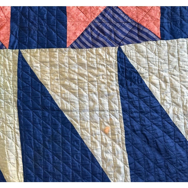 Textile Antique American Flying Geese Patterned Satin Quilt with Skirts For Sale - Image 7 of 12