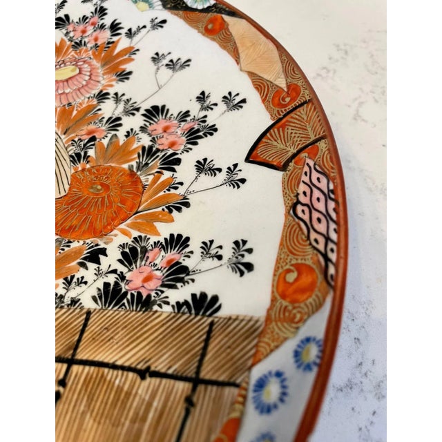 Large Antique Hand Painted Kutani Shallow Bowl by Shozo For Sale - Image 3 of 12