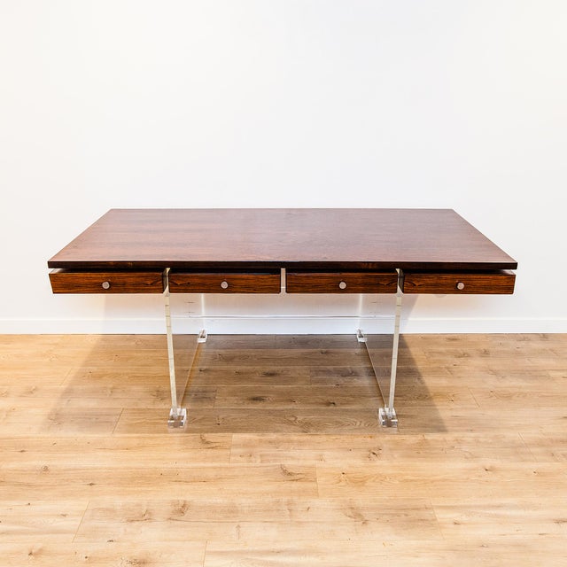 1960s Danish Modern Rosewood & Lucite Executive Desk Attributed to Poul Norreklit for Sigurd Hansen For Sale - Image 16 of 18