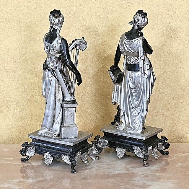 19th-Century Victorian Spelter Greek Muse & Classical Maiden Statues – Pair For Sale In Washington DC - Image 6 of 18