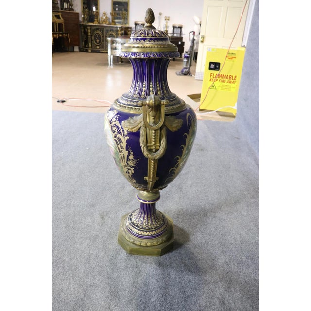 French Signed Sevres Monumental Urn Hand Decorated With Provincial French Scene For Sale - Image 11 of 12