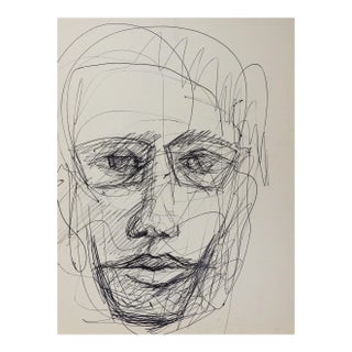 Vintage Mid Century Pen & Ink Abstract Portrait Study Drawing For Sale