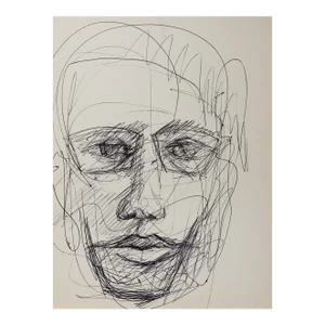 Vintage Mid Century Pen & Ink Abstract Portrait Study Drawing