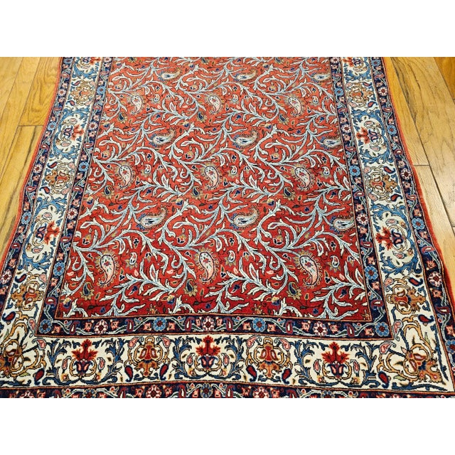 Vintage Persian Qum Area Rug, Handwoven Allover Paisleys Pattern, Red & Ivory, 5’ X 7’ For Sale - Image 11 of 18
