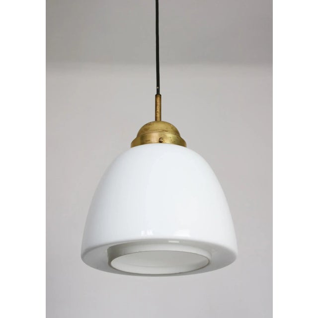 Mid-Century Modern Mid-Century Opaline Glass & Brass Pendant Lamp For Sale - Image 3 of 11