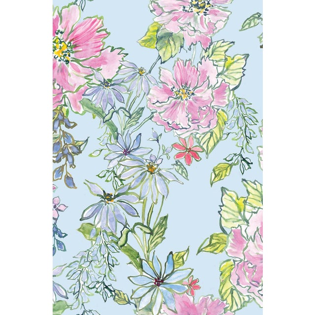 Illustration Painter's Garden Blue Floral Grasscloth Wallpaper by House Party | 6 Yards For Sale - Image 3 of 9