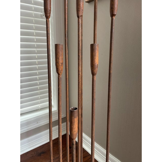 Brown Vintage Brutalist Iron Floor Candelabra in the Style of Harry Bertoia For Sale - Image 8 of 11