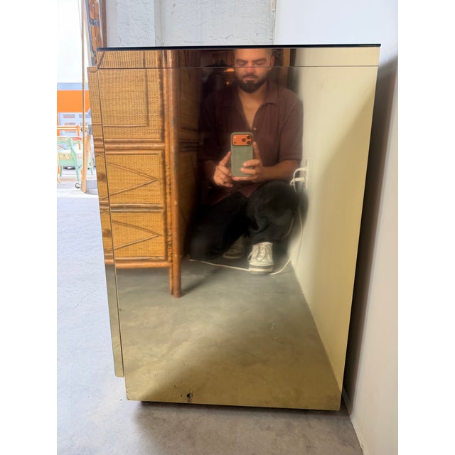 1970’s Hollywood Regency Ello Brass & Beveled Mirror Credenza Sideboard For Sale - Image 9 of 12
