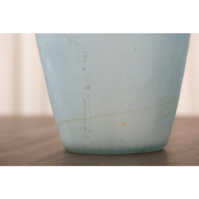 Vintage Frosted Aqua Glass Vase For Sale - Image 4 of 18