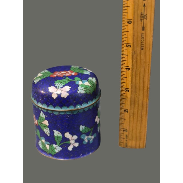 Vintage Asian Cobalt Blue Floral Cloisonné Covered Jar For Sale - Image 4 of 7