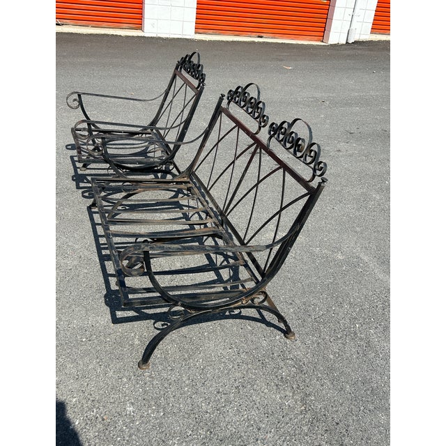 Mid-Century Modern 1970s Beautiful Vintage Wrought Iron MCM Bench & Oversized Chair For Sale - Image 3 of 4
