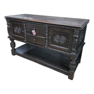 Late 19th Century English Oak Carved Sideboard With Bulbous Legs on Potboard Base For Sale