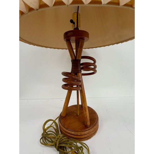 Mid-Century Modern Wood Table Lamp With Pleated Shade For Sale - Image 4 of 10