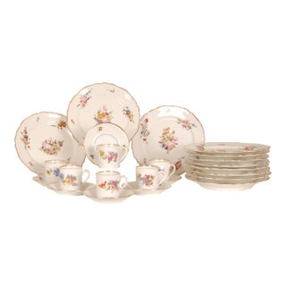 18th Century Porcelain Dishes Luncheon or Breakfast Set Floral Cabinet Cup Furstenberg - 23pcs For Sale