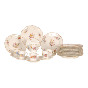 18th Century Porcelain Dishes Luncheon or Breakfast Set Floral Cabinet Cup Furstenberg - 23pcs