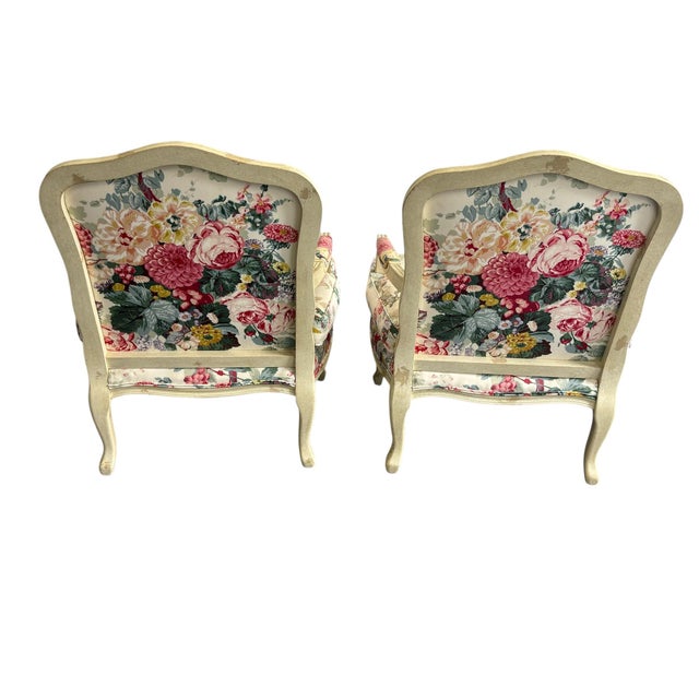 French Louis XVI Style Floral Chintz Upholstered Century Furniture Chairs - A Set of 2 For Sale - Image 3 of 11