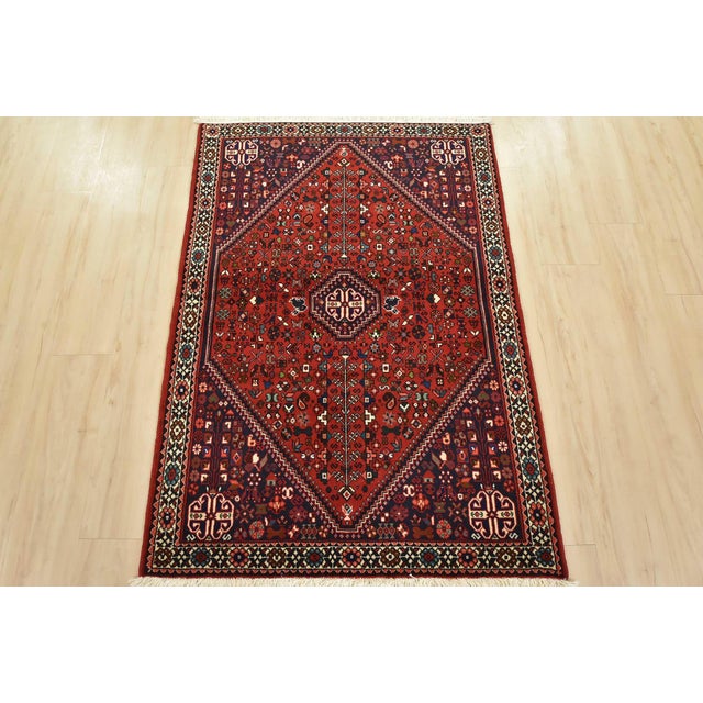 Tribal Abadeh Rug 3’5” X 4’11” Red Wool Vintage Tribal Hand-Knotted Carpet For Sale - Image 3 of 12