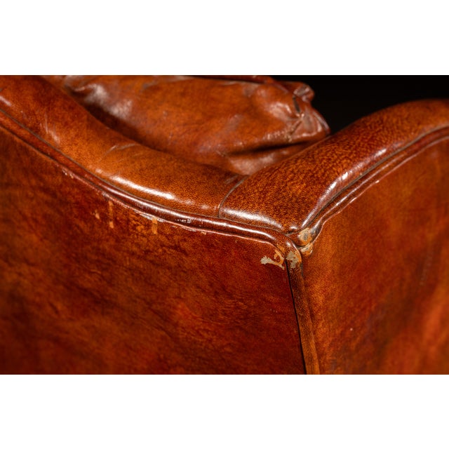 Mid 20th Century Tufted Leather Wingback Armchair in Burnt Amber For Sale - Image 17 of 17