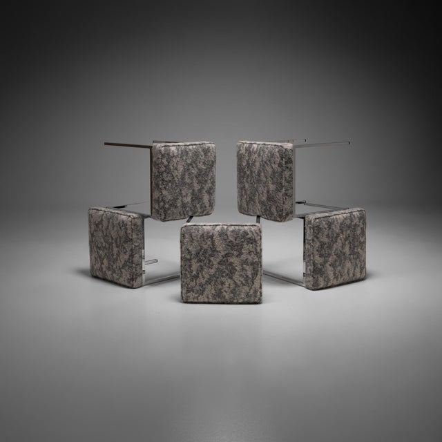 Mid-Century-Modern Chrome and Fabric Stool from Brume, Germany, 1960s, Set of 5 For Sale - Image 4 of 7