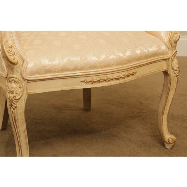 French Louis XV Style Vintage Pair Cream Painted Tufted Fire Side Chairs For Sale In Philadelphia - Image 6 of 13