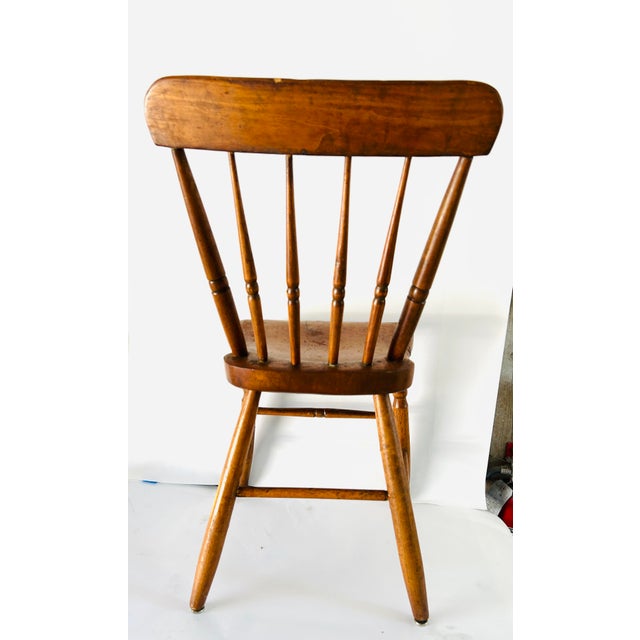 Wood Antique Country Plank Chair, Spindle-Back C. 1930s U S A. For Sale - Image 7 of 8
