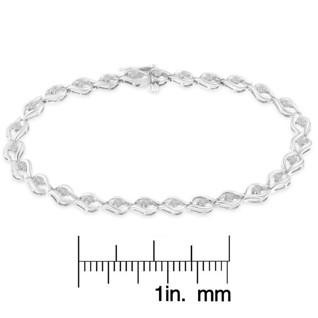 .925 Sterling Silver 1/2 Cttw Rose Cut Diamond Almond Shape Link Tennis Bracelet (I-J Color, I3 Clarity) - 7” For Sale In New York - Image 6 of 6
