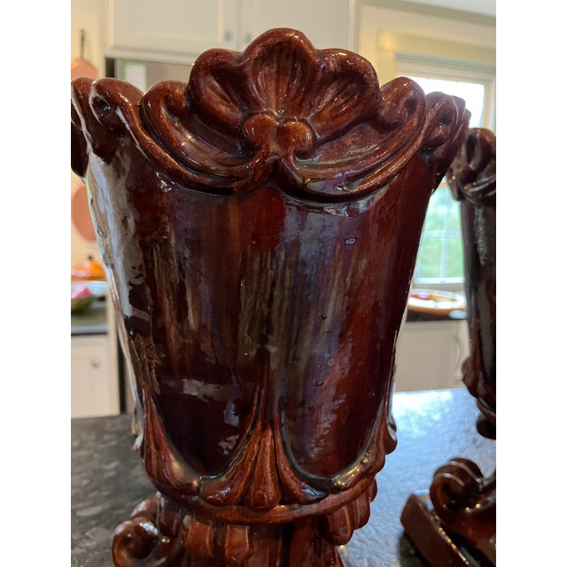 Pair of French Glazed Terracotta Urns Circa Late 19th – Early 20th For Sale - Image 9 of 9