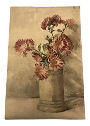 1906 Realist Still Life ‘Mums in Vase’ Art by E. Swain