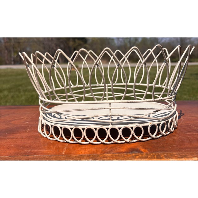1980s French Country White Wire Basket Cachepot Planter For Sale - Image 10 of 10