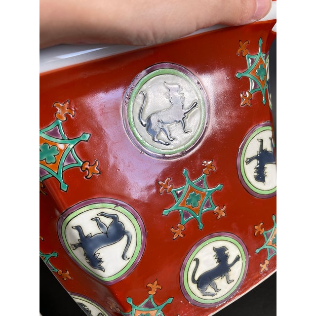 1970s Vintage Chinese Enameled Porcelain Planter Pot and Tray With Qilin Motif For Sale - Image 5 of 9