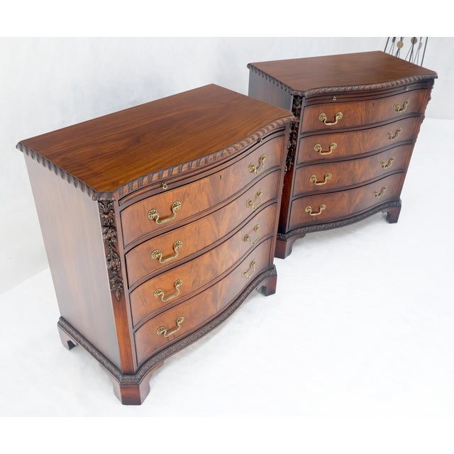 Pair Flame Mahogany Brass Pulls 4 Drawers Pull Out Trays Bachelor Chest Dresers For Sale - Image 15 of 15