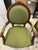 Two of the chairs have round upholstered backs and one has a square back. The same upholstery was used on all chairs. All...